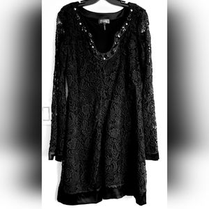 Hale Bob Black Lace Dress. Size L.